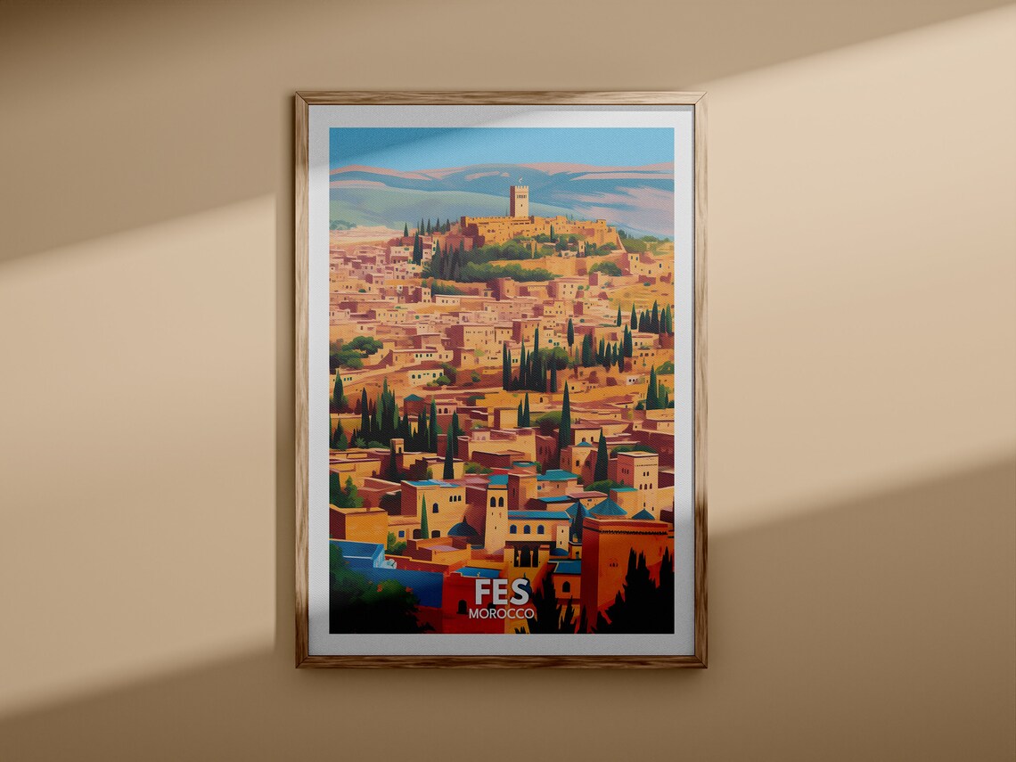 Fes Morocco Old Medina Hillside Golden City Vintage Travel Poster - Image 3