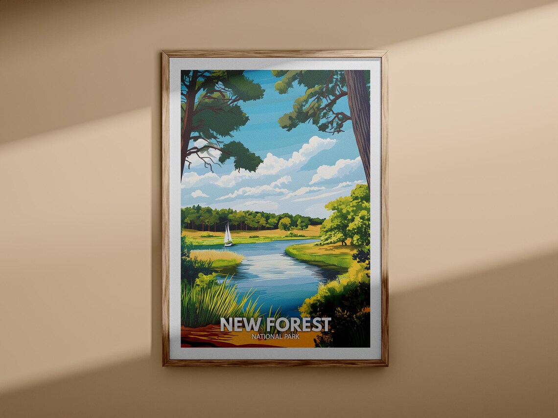 New Forest National Park River Sailboat Woodland Travel Poster - Image 3