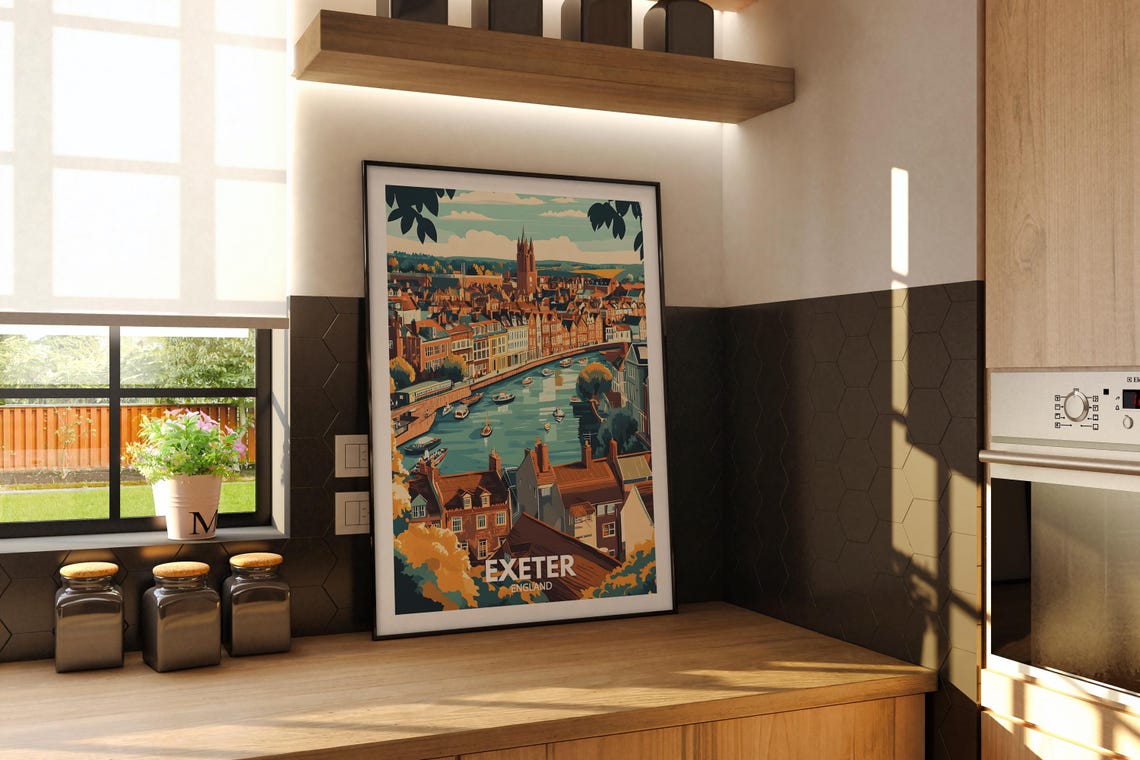 Exeter England River Boats Red Rooftops Vintage Travel Poster - Image 2