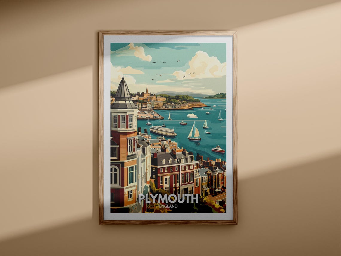 Plymouth Print Plymouth Travel Poster England Wall Art Print England Home Decor Travel Wall Art Decor Unique City Poster - Image 3