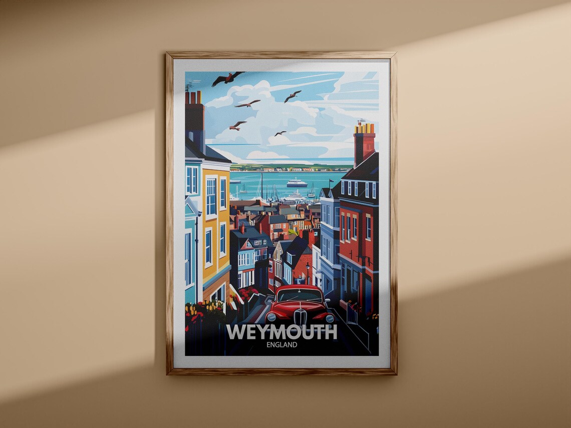 Weymouth England Illustrated Seaside Travel Poster Harbour Town Scene - Image 3