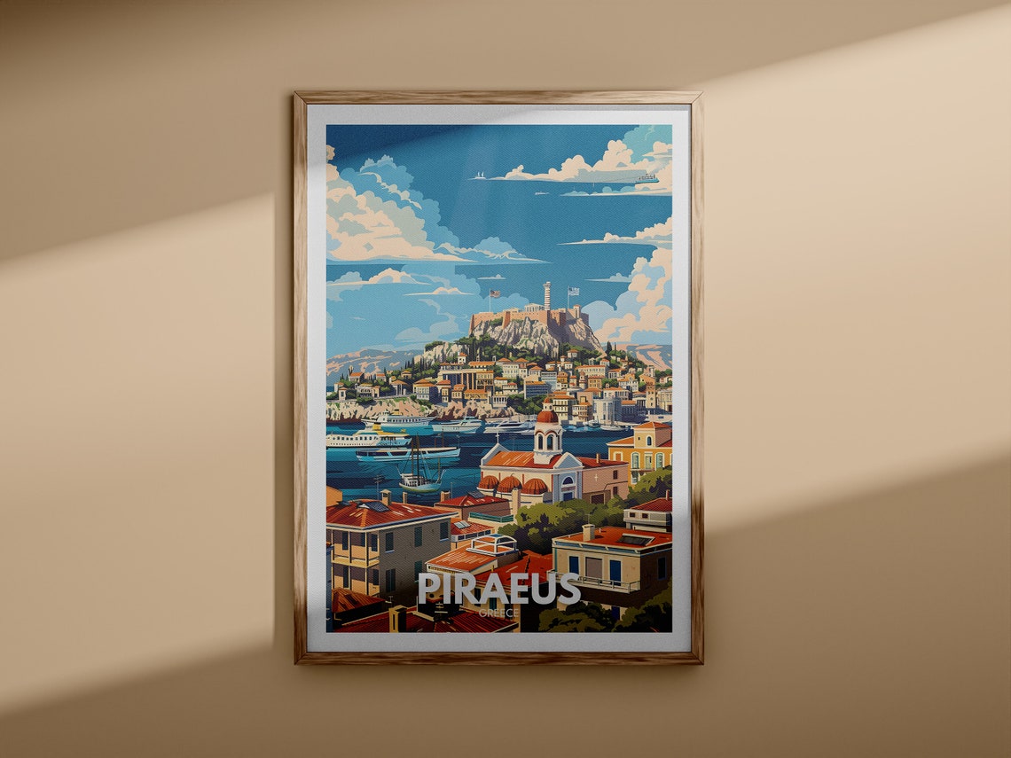 Piraeus Greece Harbor Hilltop Citadel Port View Travel Poster - Image 3