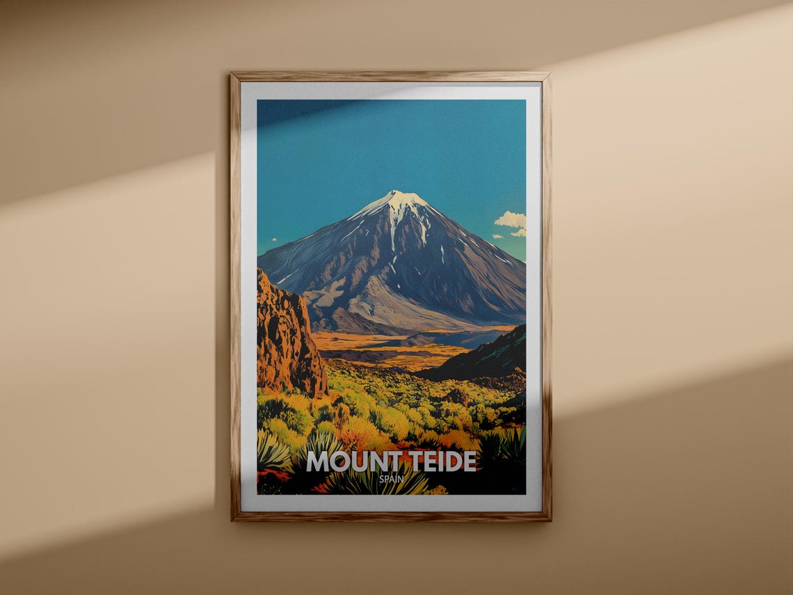 Mount Teide Spain Snow Capped Volcano Desert Vintage Travel Poster - Image 3