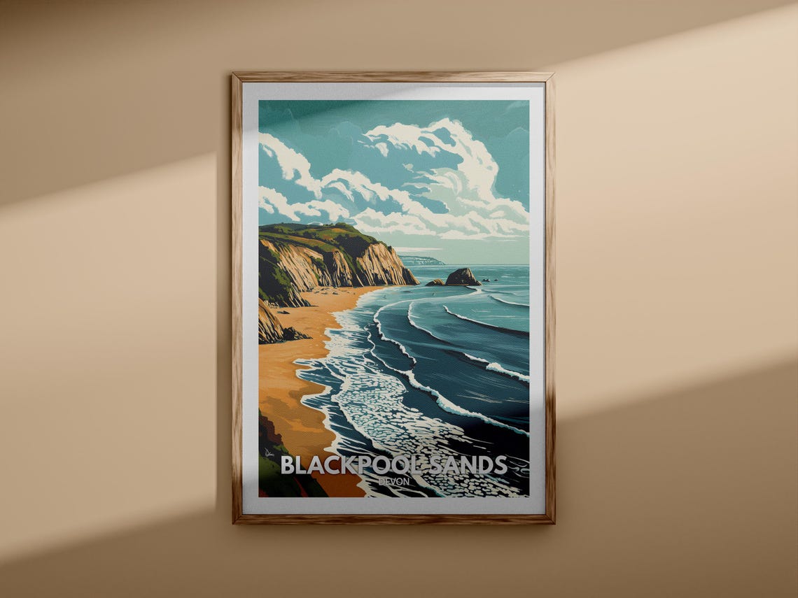 Blackpool Sands Devon Cliff Beach Foaming Surf Travel Poster - Image 3