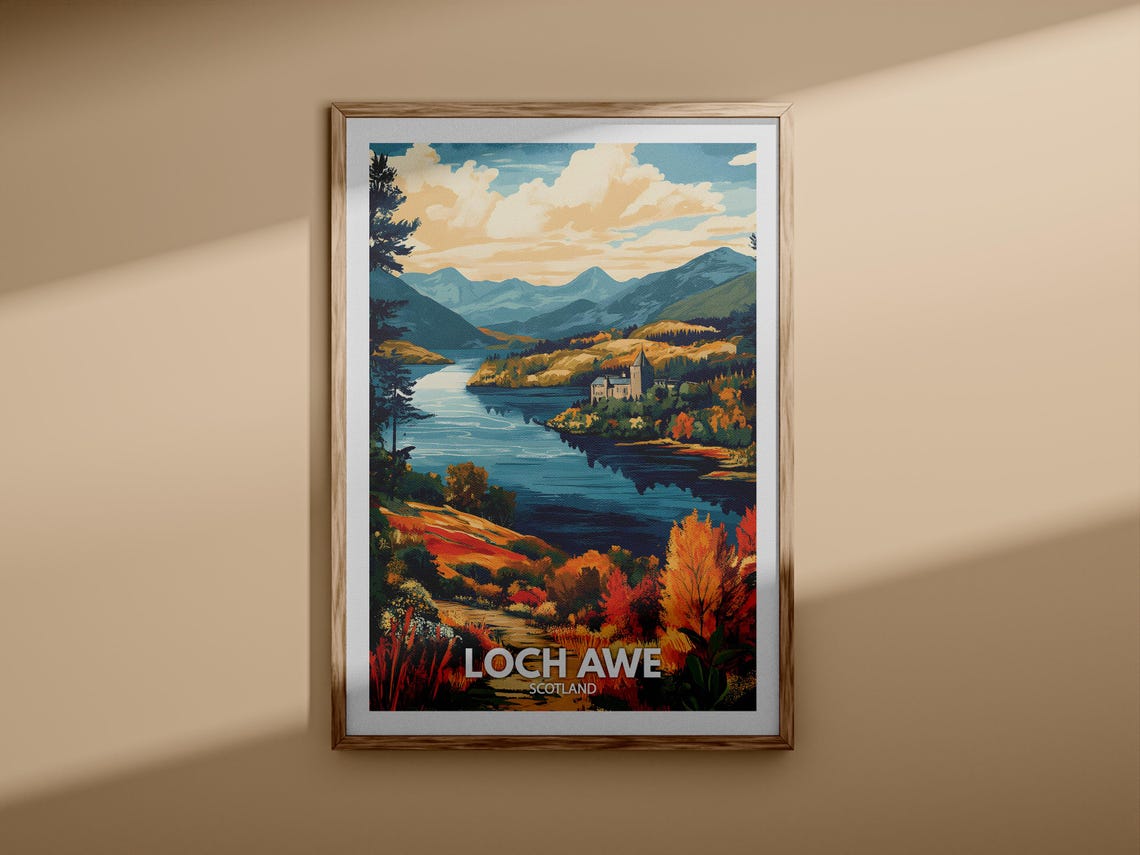 Loch Awe Scotland Stone Castle Tower Autumn Lake Travel Poster - Image 3