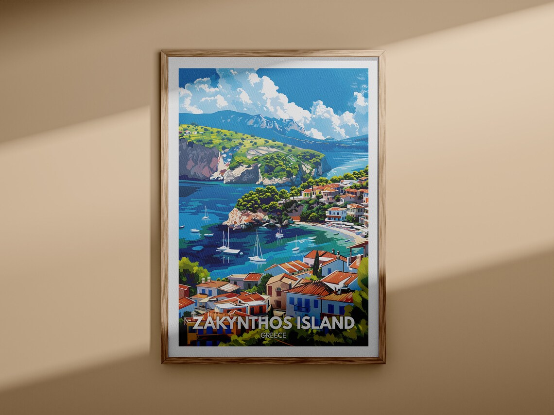 Zakynthos Island Greece Harbor Sailboats Vintage Travel Poster - Image 3
