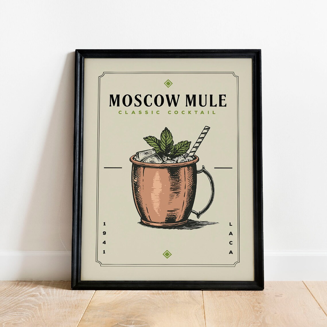 Moscow Mule Cocktail Poster, Vintage Bar Cart Art Print