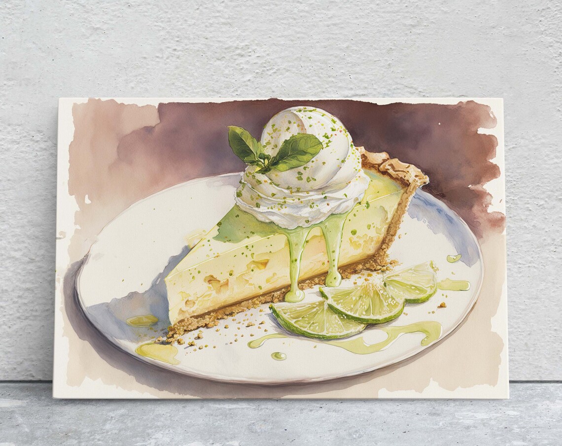 Watercolor Key Lime Pie Art Print, Kitchen Decor