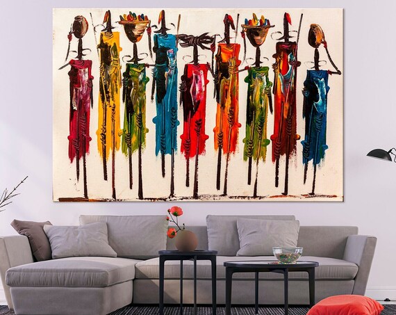 Abstract African Print Masai Wall Art Black Women Print Ethnic Living Room Decor Extra Large Wall Art Masai Tribe