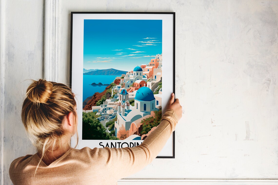 Santorini Travel Poster, Greece Home Decor - Image 2