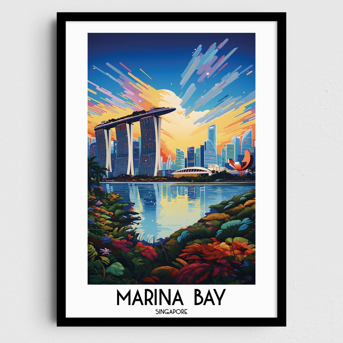 Marina Bay Singapore Skyline Sunset Night Cityscape Travel Poster