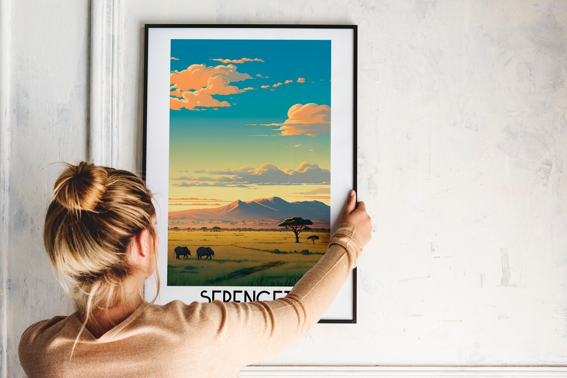 Serengeti National Park Tanzania Elephants Savanna Travel Poster - Image 2