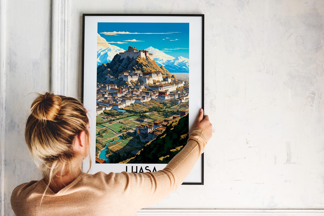 Lhasa Tibet Travel Poster Potala Palace Hilltop Snowy Peaks View Art - Image 2