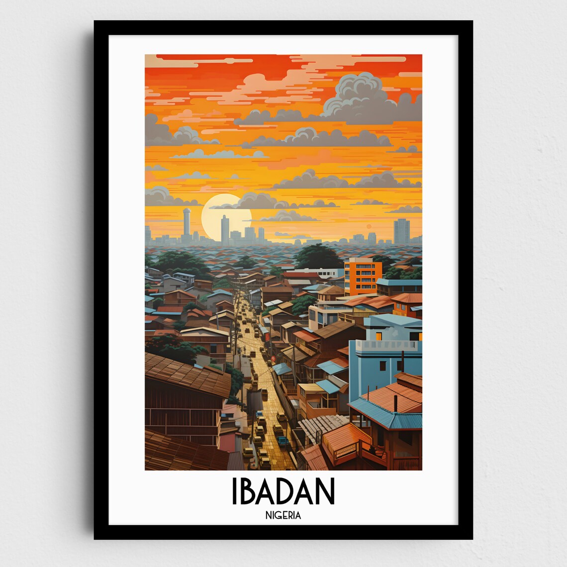 Ibadan Nigeria City Sunset Rooftop Skyline Panorama Travel Poster