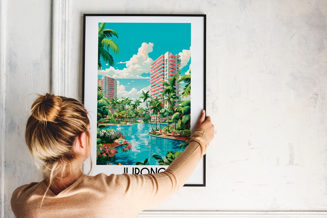 Jurong Tropical Resort Pool Tall Palm Trees Singapore Travel Poster - Image 2