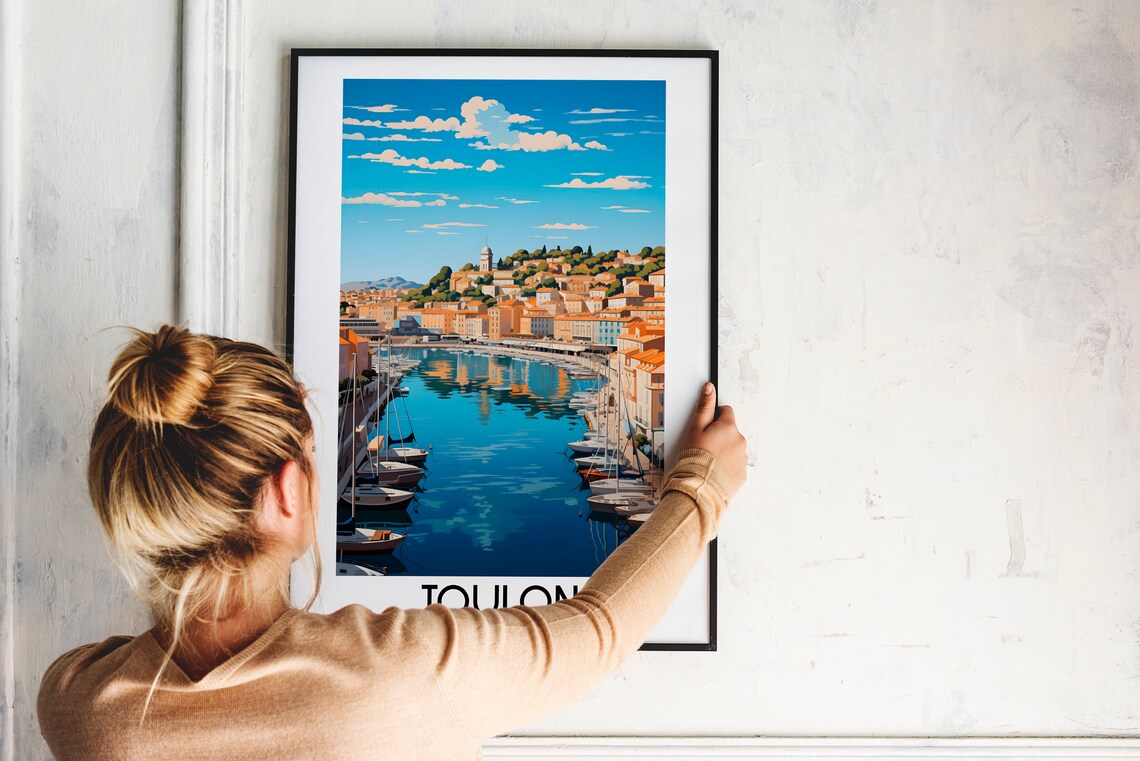 Toulon France Harbor Sailboats Hillside Old Town View Poster - Image 2