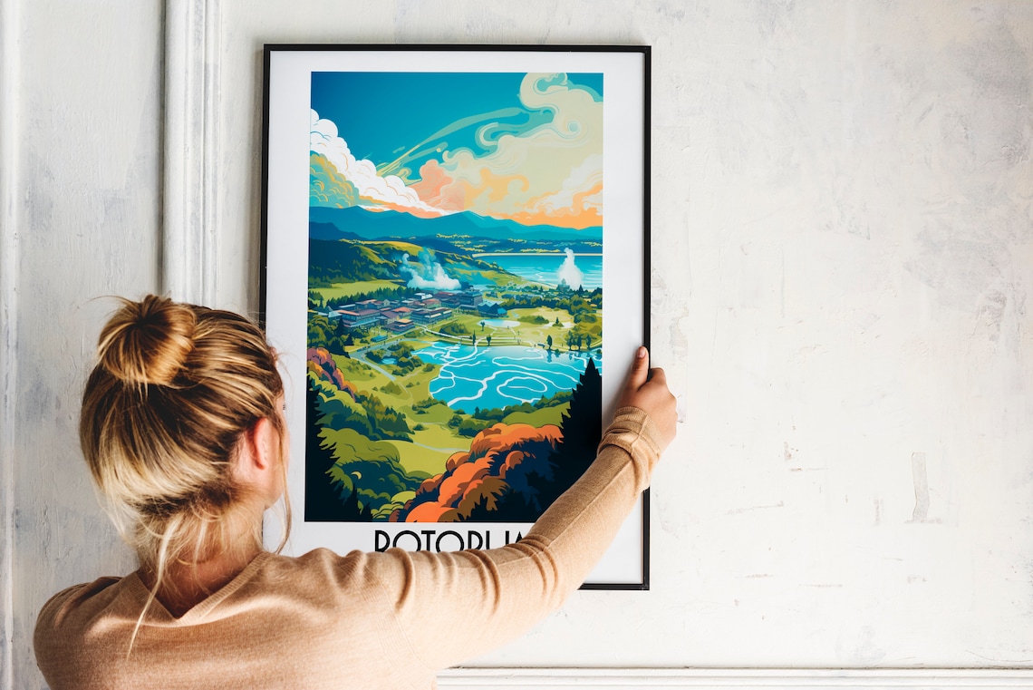 Rotorua New Zealand Geothermal Valley Lake Vista Travel Poster - Image 2