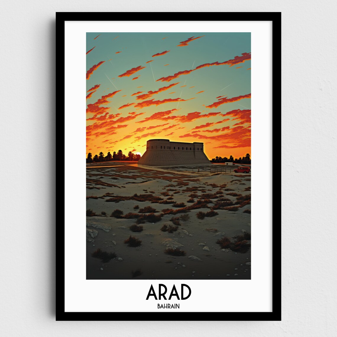 Arad Bahrain Desert Fort Sunset Dramatic Sky Historic Travel Poster