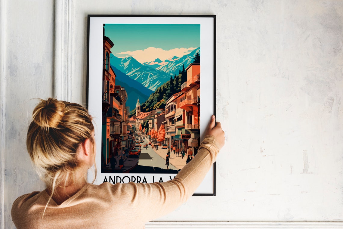 Andorra la Vella Shopping Street Mountain Backdrop Travel Poster - Image 2
