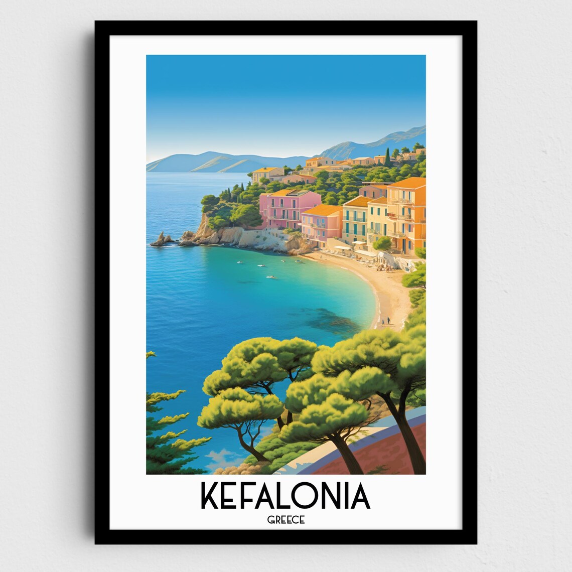 Kefalonia Greece Ionian Island Cove Village Travel Art Poster