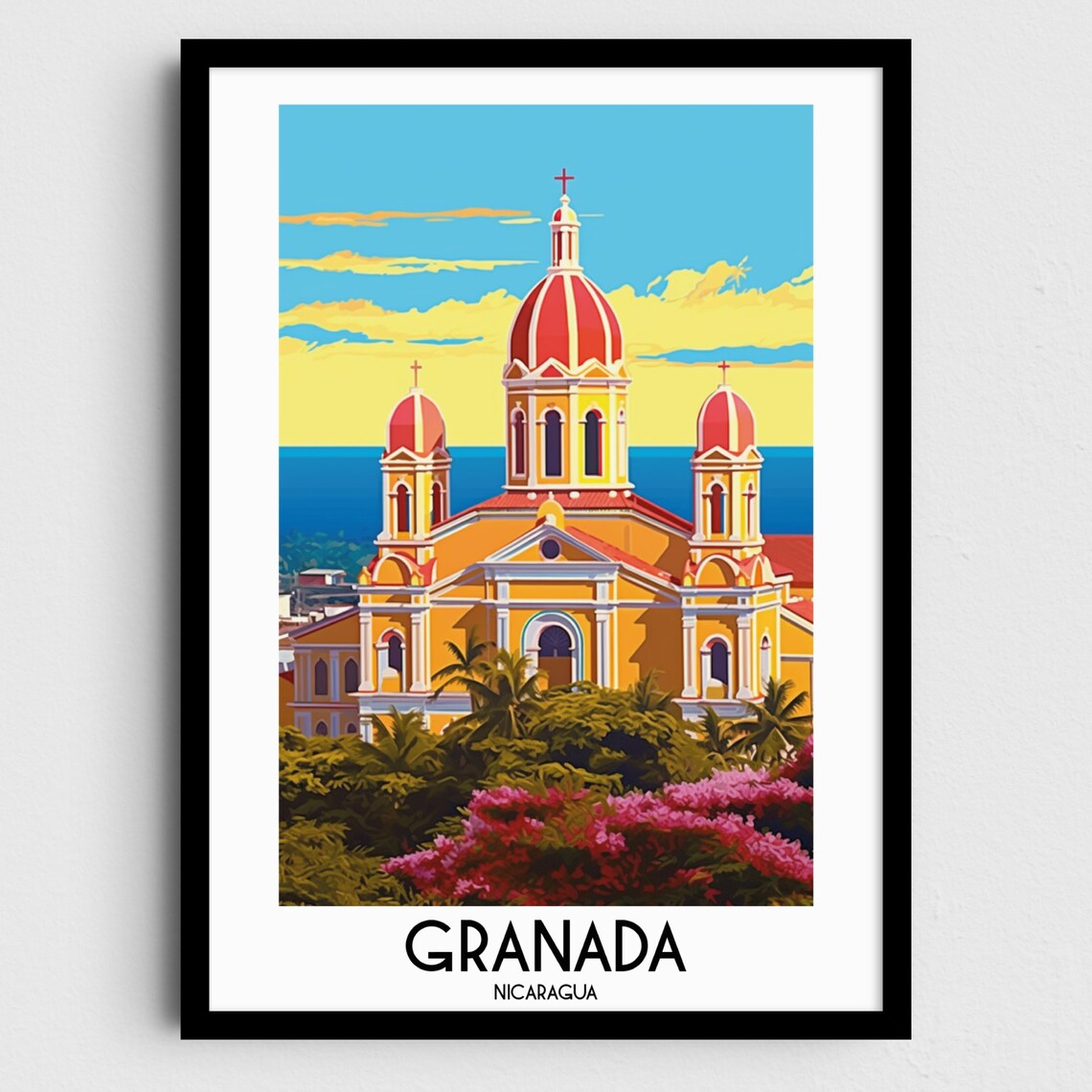 Granada Nicaragua Colonial Cathedral Lakeside Travel Art Poster
