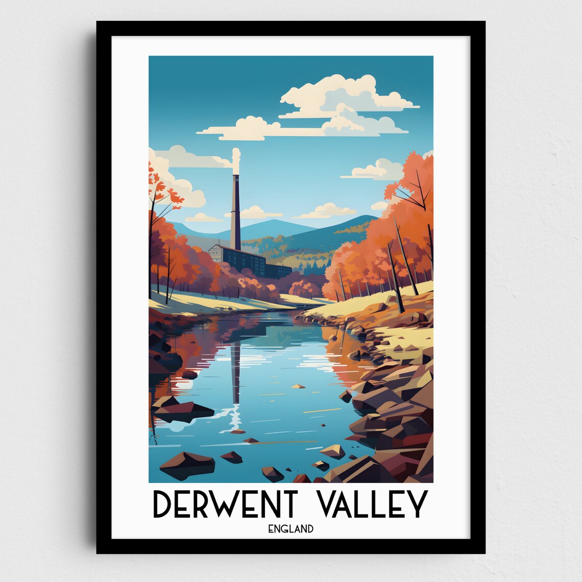 Derwent Valley England Autumn River Old Mill Scenic Travel Poster