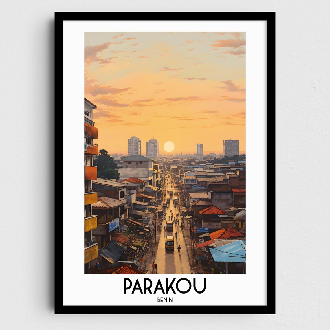 Parakou Benin West Africa Street Sunset City Scene Travel Poster
