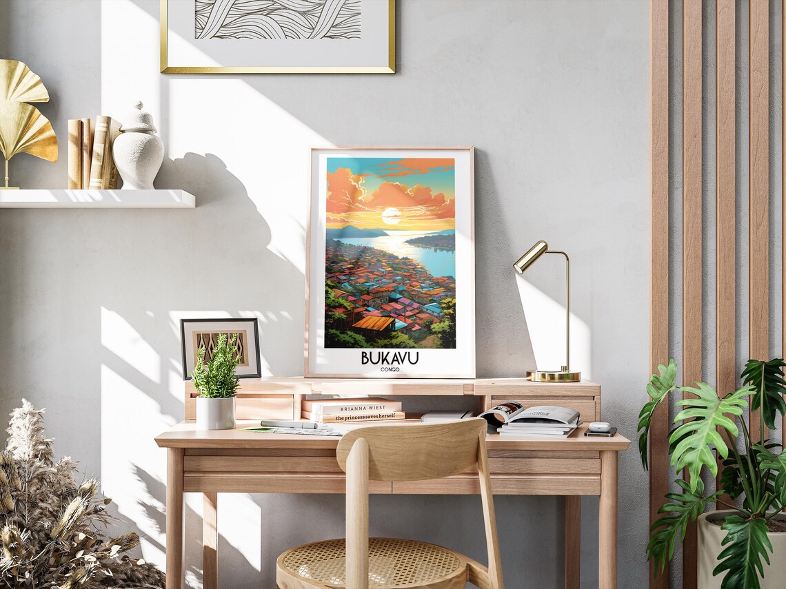 Bukavu Congo Lake Kivu Golden Sunset City Vintage Travel Poster - Image 3