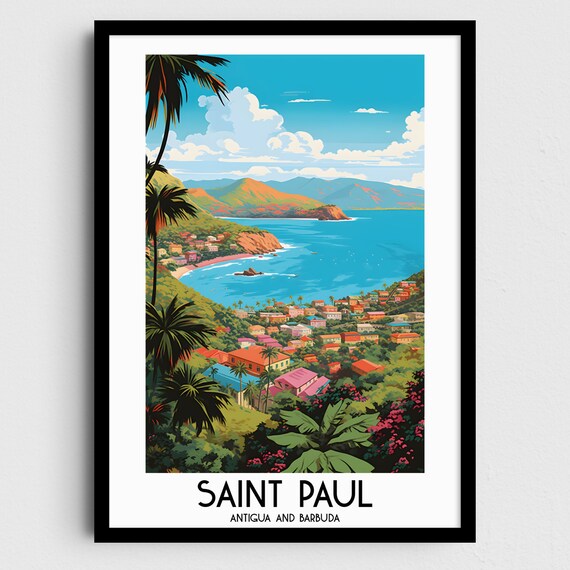 Saint Paul Antigua and Barbuda Caribbean Coast Tropical Bay Travel Poster