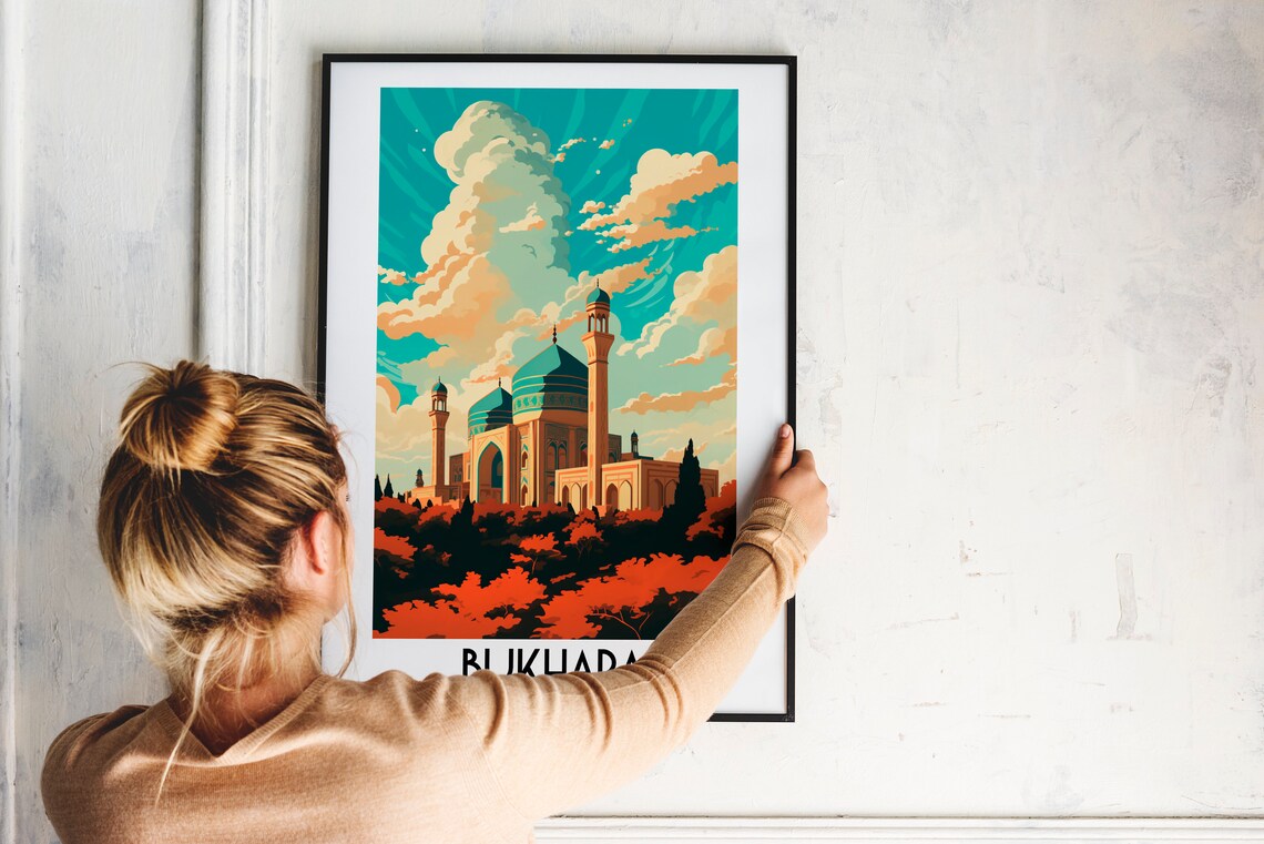 Bukhara Uzbekistan Turquoise Domes Minarets Silk Road Travel Poster - Image 2