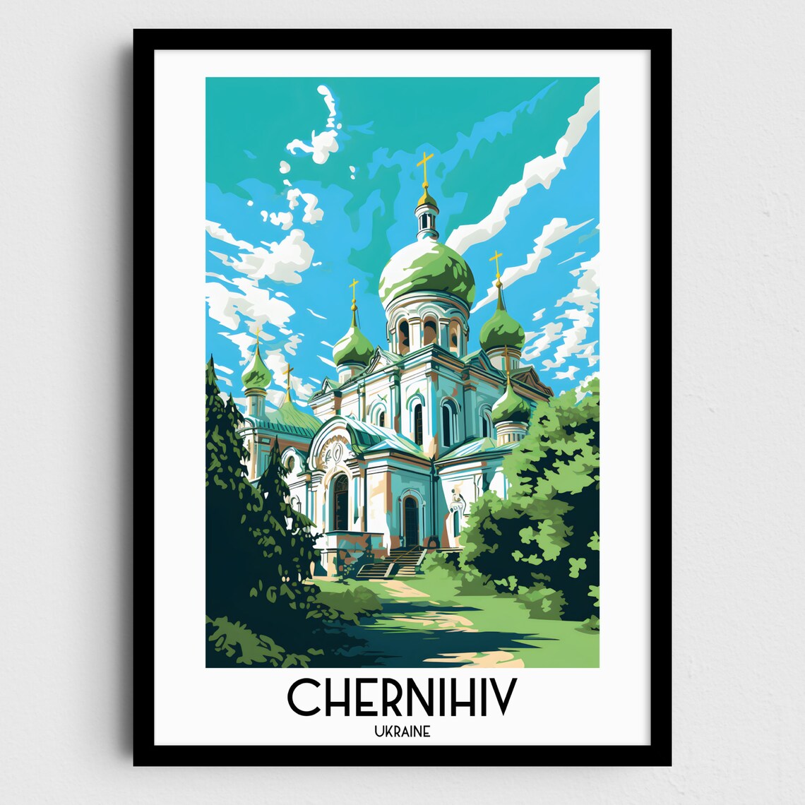 Chernihiv White Cathedral Green Onion Domes Ukraine Travel Poster