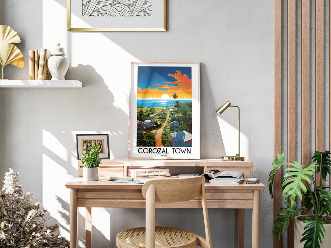 Corozal Town Village Dirt Road Palms Caribbean Sunset Belize Travel Poster - Image 3