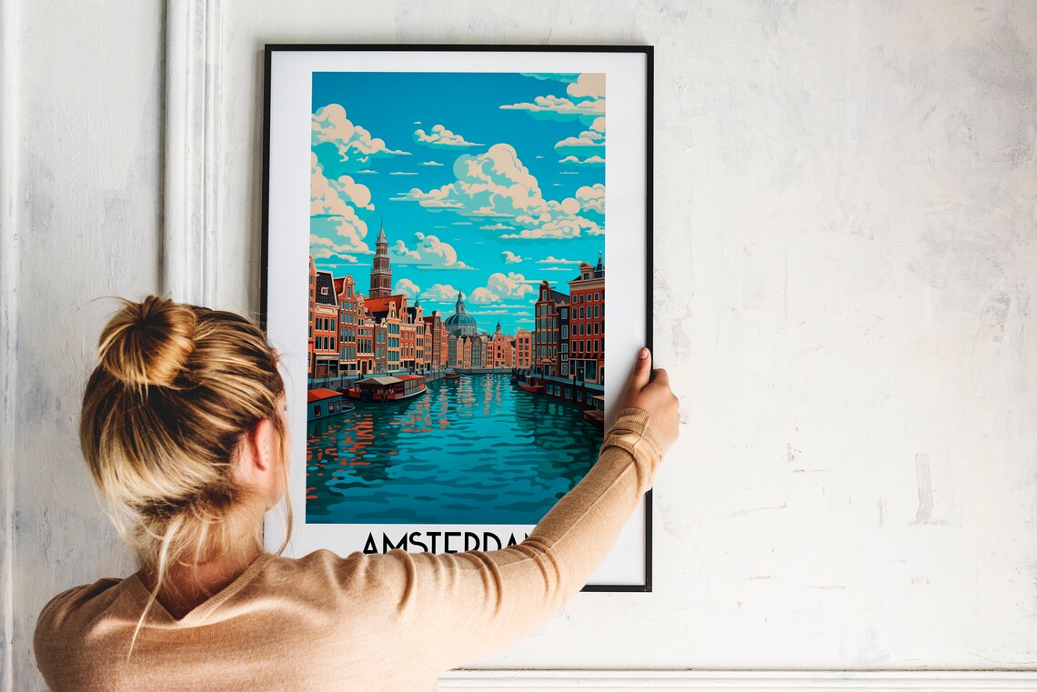 Amsterdam Netherlands Canal Gabled Houses Houseboats Travel Poster - Image 2