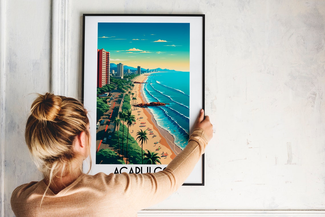 Acapulco Mexico Beach Boulevard Palm Trees Ocean Waves Travel Poster - Image 2