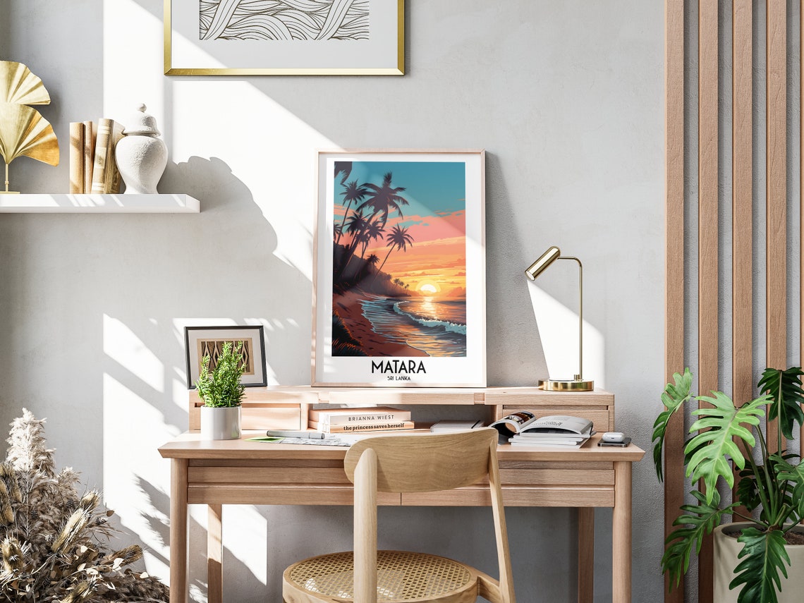 Matara Sri Lanka Palm Beach Tropical Sunset Ocean Waves Poster - Image 3