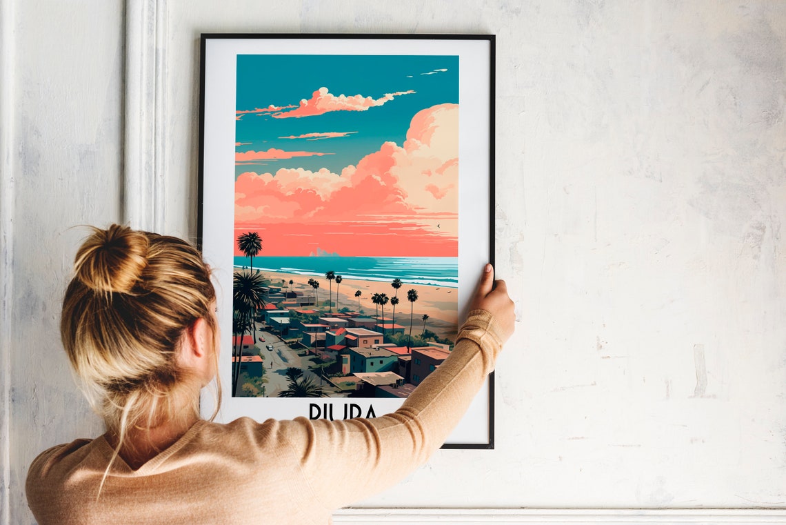 Piura Peru Coastal Town Palm Trees Sunset Ocean Vintage Travel Poster - Image 2
