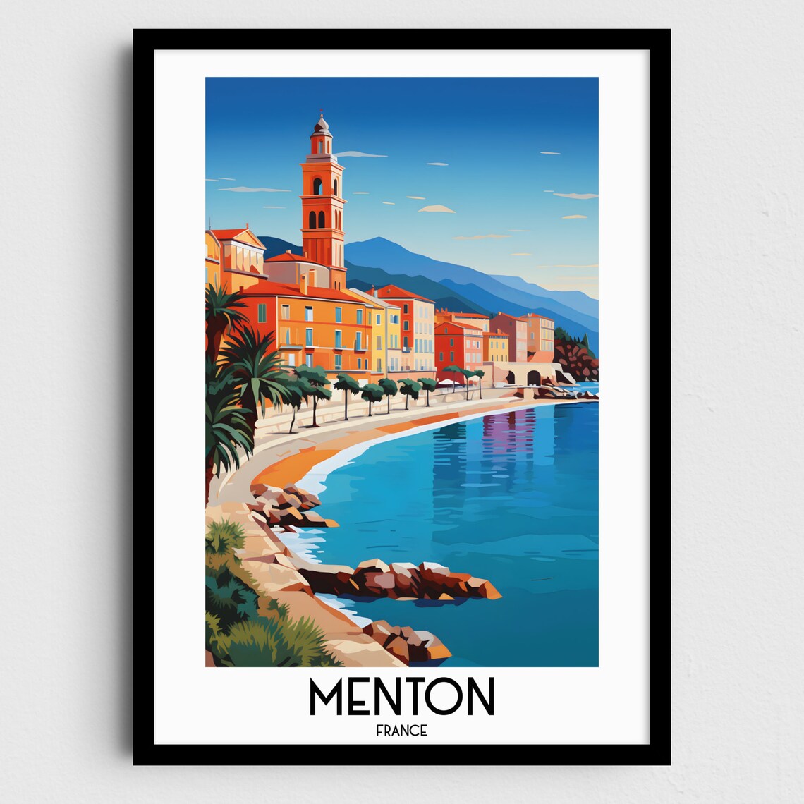 Menton France Riviera Waterfront Promenade Coastal Sunset Poster