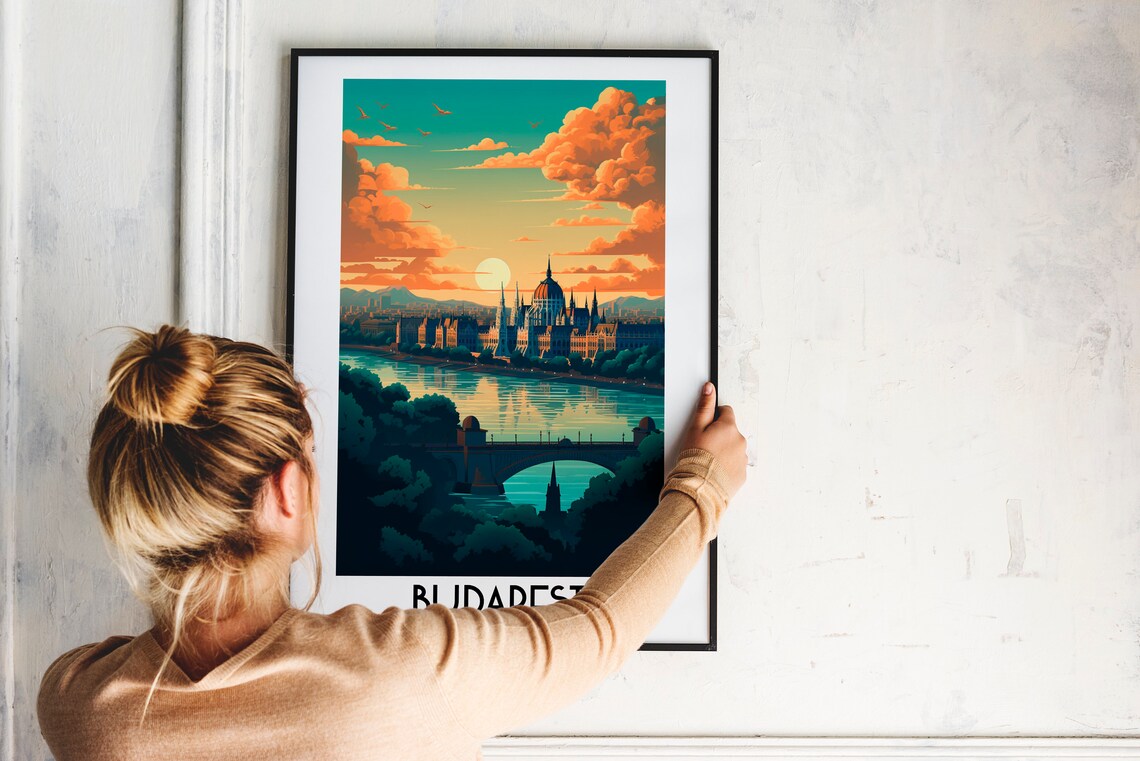 Budapest Hungary Parliament Sunset Over the Danube Travel Poster - Image 2