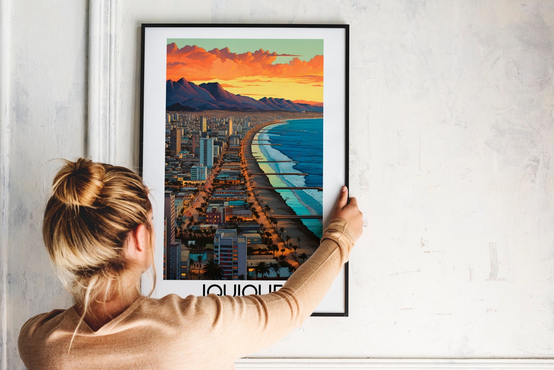 Iquique Beachfront Towers Long Beach Purple Mountains Chile Travel Poster - Image 2
