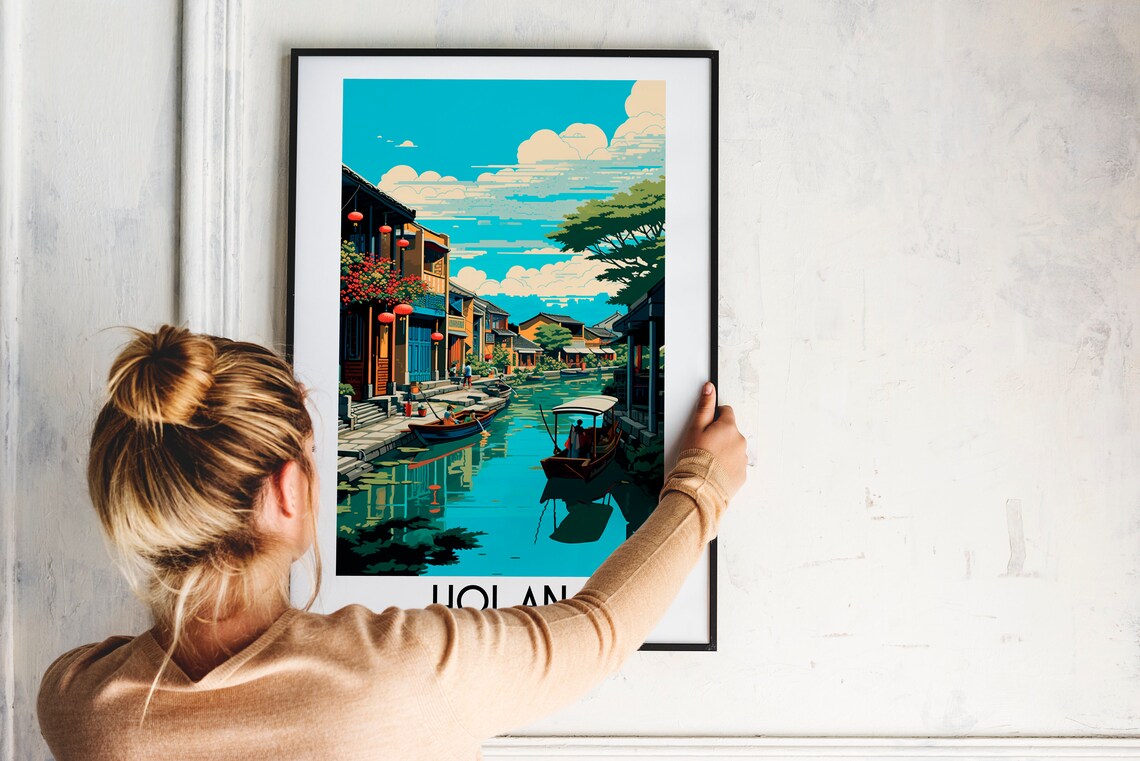 Hoi An Lantern Canal Wooden Boats Old Town Vietnam Vintage Poster - Image 2
