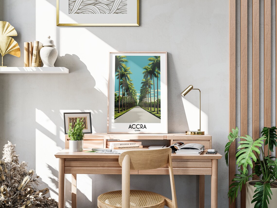 Accra Sunny Royal Palm Lined Avenue Vintage Ghana Travel Art Poster - Image 3