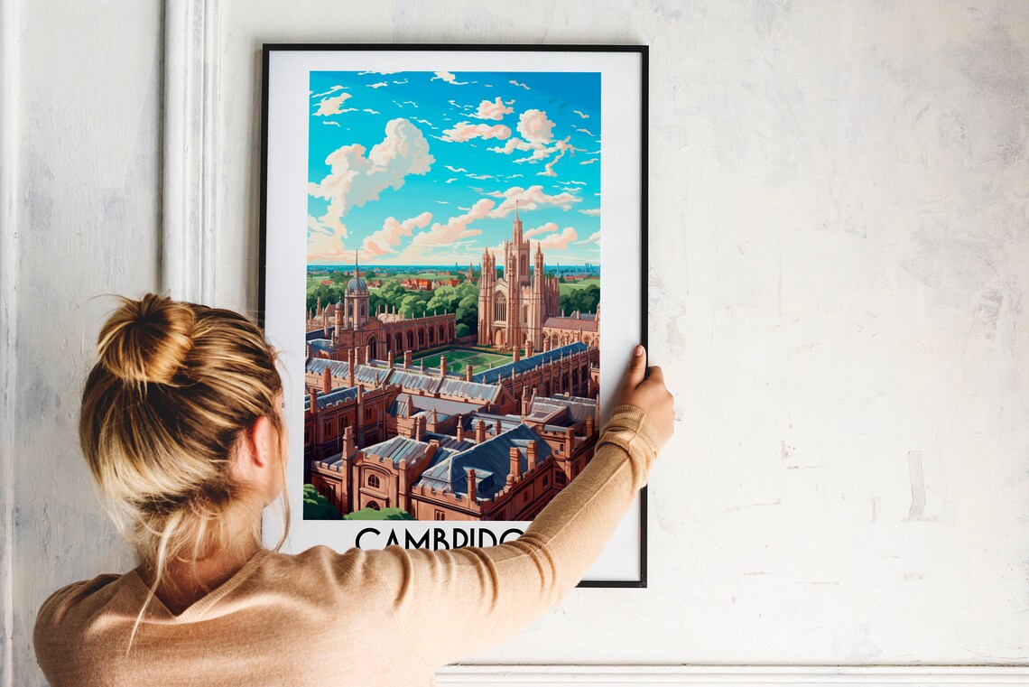 Cambridge England Historic College Chapel Vintage Travel Art Poster - Image 2