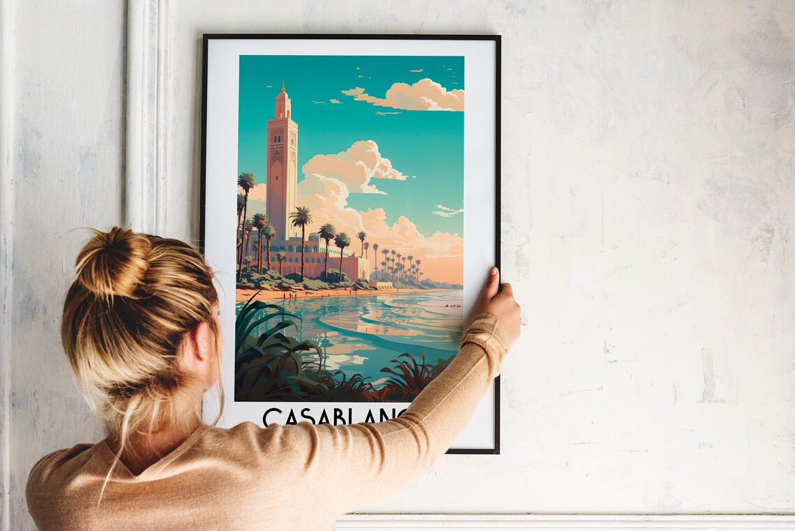 Casablanca Morocco Hassan II Mosque Minaret Seaside Travel Poster - Image 2