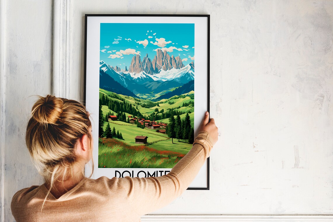 Dolomites Travel Poster, Funes Italy Landscape - Image 2