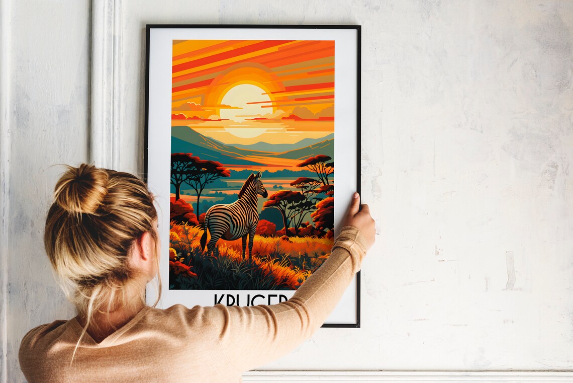 Kruger National Park Zebra Savanna Sunset Wildlife Travel Poster - Image 2