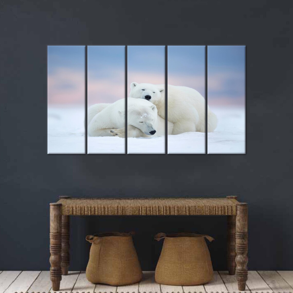 Two Polar Bears Snuggling Together in Fresh Arctic Snow Poster - Image 2