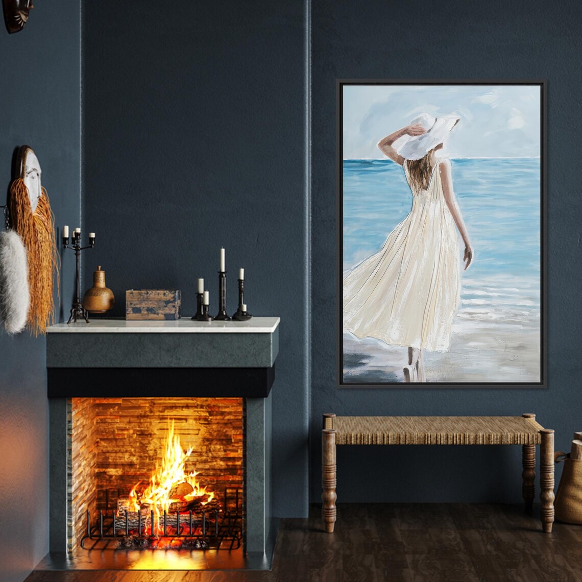 Woman With White Dress, Modern Poster - Image 3