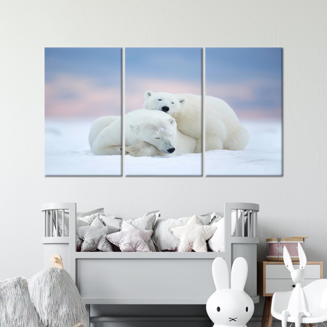 Two Polar Bears Snuggling Together in Fresh Arctic Snow Poster - Image 4