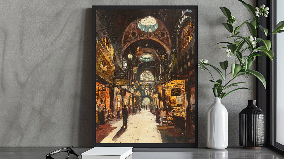Warm Atmospheric Bazaar Interior Domed Market Oil Painting Art Poster