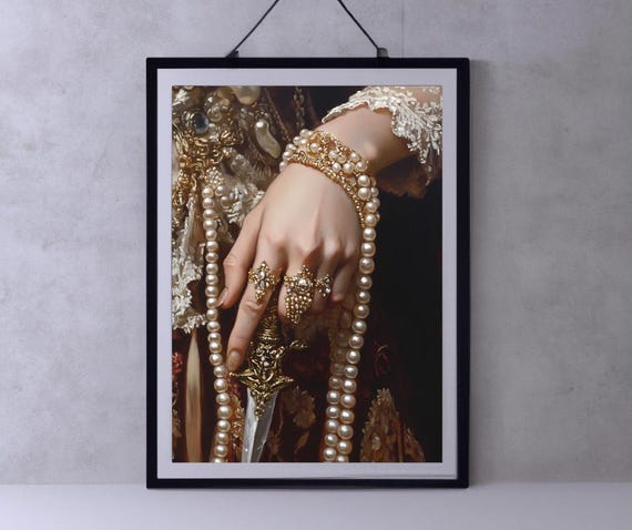 Victorian Princess Master Sword Art Dark Moody Wall Baroque Oil Painting Academia Woman Royal Portrait